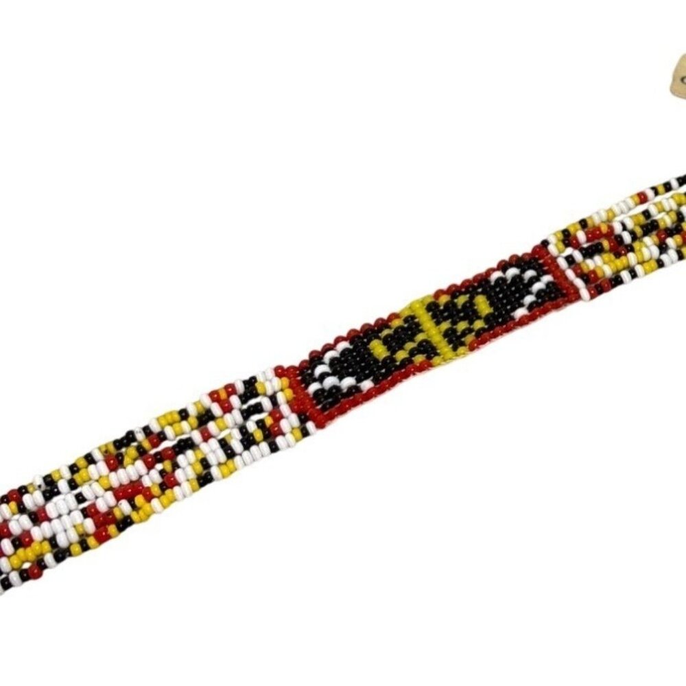 Beaded Leather Bracelet /  Necktie With Adjustable Ties 12" Long Native American